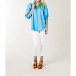 NEW HOLLY SHAE DESIGN laura ruffled top in solid swim cap blue